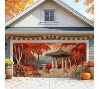 Copertura tradizionale per porta del garage autunnale, pagoda rossa, grande decorazione per porte del garage, decorazione per feste stagionali per interni ed esterni, 390 x 180 cm