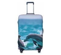 Copertura universale elastica per valigia, con stampa delfini nel mare, accessorio da viaggio quotidiano, Nero , M, Bagaglio a mano