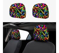 Copertura universale per poggiatesta auto, motivo gay pride, con stampa arcobaleno, traspirante, elastica, per SUV, camion, furgoni e auto, 2 pezzi