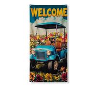 Copertura vintage per porta del carrello da golf, striscione di benvenuto con design floreale colorato, decorazione per la casa per la primavera e l'estate, decorazione per ingresso a tema giardino