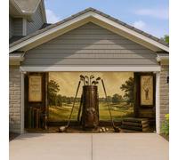 Copertura vintage per porta del garage da golf, stile rustico marrone, grande decorazione per garage, decorazione a tema sport all'aria aperta, per estate e festa del papà, 400 x 180 cm