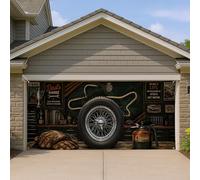Copertura vintage per porta del garage, design classico con pneumatici da corsa e strumenti per la decorazione della casa, perfetta per garage o grotta degli uomini, decorazione per tutto l'anno 400 x