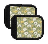 Coperture antiscivolo per maniglie dei bagagli, con papaveri bianchi e gialli, verdi, antiscivolo, per valigie, Bianco Vivace Papaveri Gialli Verde 1, Set of 2