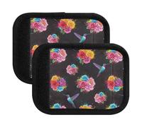 Coperture antiscivolo per maniglie dei bagagli, con vivaci colibrì e fiori, coperture protettive per valigie da viaggio, Fiori vibranti colibrì 1, Set of 2