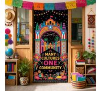 Coperture architettoniche culturali della porta dell'arco di diversità e | Tema diversità incluso, striscione per portico, accenti floreali vivaci, opere d'arte del patrimonio culturale