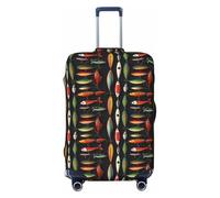 Coperture colorate per bagagli da viaggio con stampa a amo da pesce, copertura lavabile per valigie per bagagli 45-81 cm ad alta elasticità, nero, Large