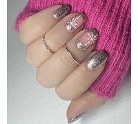 Coperture complete di Natale per incollare le unghie unghie corte unghie artificiali glitterate fiocchi di neve pressa sulle unghie per l'inverno