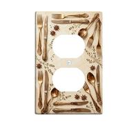 Coperture da parete duplex per posate da cucina, stile rustico, vintage, floreale, anice stellato, autunno, oro, plastica, dimensioni standard, doppia presa di corrente, piastra di copertura per nuovo