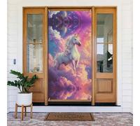 Coperture decorative per porta a forma di cavallo bianco con nuvole colorate, decorazioni per interni ed esterni, primavera/estate/autunno/inverno, decorazioni natalizie di Halloween