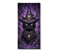 Coperture decorative per porta a forma di gatto, cappello da strega gotico mistico con teschio viola con corda da appendere, striscione decorativo per la casa, per ingresso, portico, interni ed