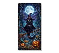 Coperture decorative per porta a forma di gatto, cappello da strega spettrale di Halloween, con manico di scopa per Halloween, blu scuro con corda, decorazione per la casa, per ingresso, portico