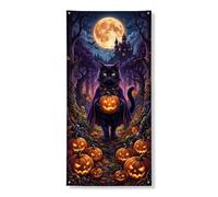 Coperture decorative per porta a forma di gatto, con zucche spettrali gotiche, luna, Halloween, nero, con corda, striscione per porta d'ingresso, decorazione per la casa, per portico, patio, interni