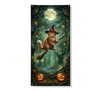 Coperture decorative per porta a forma di gatto, fantasiose zucche con scopa e zucche di Halloween, arancione con corda da appendere, decorazione per la casa, per portico, porta, parete, interni ed