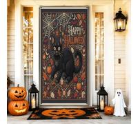 Coperture decorative per porta a forma di gatto, fantasiose zucche di ragnatela per Halloween, colore nero, con corda, decorazione per la casa, per portico, patio, porta, feste, 91 x 182 cm