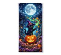 Coperture decorative per porta a forma di gatto, fantasiose zucche, luna, Halloween, nero, con corda, per porta d'ingresso, decorazione per la casa, per portico, parete, interni ed esterni, 91 x 182