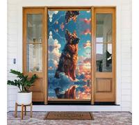 Coperture decorative per porta con cane pastore con nuvole colorate, decorazioni per interni ed esterni, primavera/estate/autunno/inverno, decorazioni natalizie di Halloween