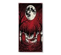 Coperture decorative per porta tomba, gotico, spettrale, albero, luna, Halloween, rosso, con corda, sfondo per porta d'ingresso, decorazione per la casa, per porte, pareti, portico, feste, 91 x 183 cm