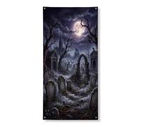 Coperture decorative per porta tomba, gotico spettrale luna, albero di Halloween, nero, con corda, striscione per porta d'ingresso, decorazione per la casa, per portico, porta, interni ed esterni