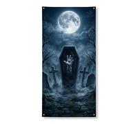 Coperture decorative per porte a forma di bara, gotiche spettrali, con mano di luna, Halloween, nera, con corda da appendere, decorazione per la casa, per portico, porta, parete, interni ed esterni