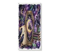Coperture decorative per porte a forma di bara, stile gotico, mistico, corvi, pozione, bottiglia di Halloween, viola, con corda, striscione per porta d'ingresso, portico, interni ed esterni, per feste