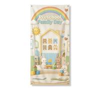 Coperture decorative per porte a forma di coniglietto, giocoso e colorato, con blocchi arcobaleno per il giorno della famiglia, con corda, striscione per porta, decorazione per la casa, per portico
