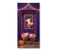 Coperture decorative per porte a forma di mucca, maiali fantasiosi zucche di Halloween viola con corda per porta d'ingresso, decorazione per la casa, per ingresso, portico, interni ed esterni, 91 x