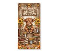Coperture decorative per porte a forma di mucca, rustiche, con girasole, per il ritorno al campus, marrone, con corda, decorazione per la casa, per portico, parete, interni ed esterni, 91 x 182 cm