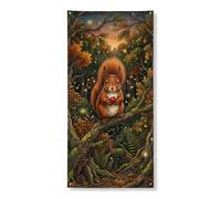 Coperture decorative per porte a forma di scoiattolo, fantasiosa natura, cuore, albero, autunnale, marrone, con corda, cartello per porta d'ingresso, decorazione per la casa, per portico, patio, porta