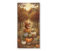 Coperture decorative per porte a forma di scoiattolo, rustiche vintage, zucche, lanterna, arancione, con corda da appendere, striscione per porta, portico, patio, interni ed esterni, 91 x 182 cm