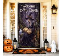 Coperture decorative per porte a forma di strega, gotico, mistico, con zucche mistiche, per Halloween, viola, con corda da appendere, decorazione per la casa, per portico, patio, porta, feste, 91 x