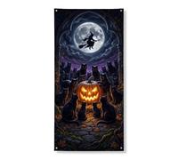 Coperture decorative per porte a forma di zucche, gotico, fantasioso, gatti, luna, Halloween, arancione, con corda, striscione per porta d'ingresso, portico, interni ed esterni, feste, 91 x 182 cm