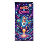 Coperture decorative per porte a razzo, fantasiosi pianeti astronauti in stile cartone animato Back to Campus blu con corda da appendere, decorazione per la casa, per portico, porta, interni ed