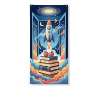 Coperture decorative per porte a razzo, libri educativi fantasiosi con mele blu con corda per porta d'ingresso, striscione decorativo per la casa, per ingresso, portico, interni ed esterni, 91 x 182