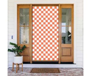 Coperture decorative per porte a scacchiera a quadri bianchi arancioni - Decorazioni per porte interne ed esterne, primavera/estate/autunno/inverno, decorazioni natalizie di Halloween