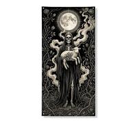Coperture decorative per porte a scheletro, gotico con agnello scuro, luna, Halloween, nero, con corda da appendere, decorazione per la casa, per portico, parete, interni ed esterni, 91 x 182 cm