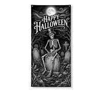 Coperture decorative per porte a scheletro, gotico vintage, lapidi, luna, Halloween, nero, con corda, striscione per porta d'ingresso, decorazione per la casa, per porte, pareti, portico, feste, 91 x