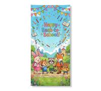 Coperture decorative per porte con animali, striscioni fantasiosi in stile cartone animato libri per il ritorno al campus blu con corda per porta d'ingresso, striscione decorativo per la casa, per