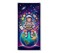 Coperture decorative per porte con astronauta, divertente razzo educativo Terra ritorno al campus, blu con corda per porta d'ingresso, sfondo per la casa, per portico, porta, interni ed esterni, feste