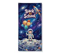 Coperture decorative per porte con astronauta, fantasiosi pianeti cosmici razzo ritorno al campus, blu, con corda da appendere, striscione decorativo per la casa, per portico, patio, interni ed