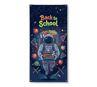 Coperture decorative per porte con astronauta, libri educativi giocosi con mele, blu navy, con corda per porta d'ingresso, striscione decorativo per la casa, per portico, patio, interni ed esterni, 91