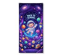 Coperture decorative per porte con astronauta, pianeti giocosi in stile cartone animato, stelle, ritorno al campus, viola, con corda, cartello per porta d'ingresso, decorazione per la casa, per