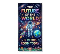 Coperture decorative per porte con astronauta, razzo cosmico, pianeti futuristici, blu, con corda da appendere, decorazione per la casa, per portico, patio, porta, feste, 91 x 182 cm