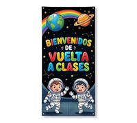 Coperture decorative per porte con astronauti, educative e giocose, con pianeta arcobaleno torna al campus, nero con corda, decorazione per la casa, per portico, porta, parete, interni ed esterni, 91