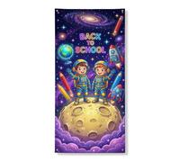 Coperture decorative per porte con astronauti in stile cartone animato, fantasioso razzo pianeta ritorno al campus, viola, con corda, striscione per porta d'ingresso, decorazione per la casa, per