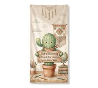 Coperture decorative per porte con cactus, libri fantasiosi con mappamondo verde con corda da appendere, decorazione per la casa, per portico, patio, porta, feste, 91 x 182 cm