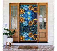 Coperture decorative per porte con campo di girasole notturno stellato, decorazioni per interni ed esterni, primavera/estate/autunno/inverno, decorazioni natalizie di Halloween