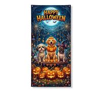 Coperture decorative per porte con cani, fantasiose zucche festive, luna, Halloween, arancione, con corda, sfondo per porta d'ingresso, decorazione per la casa, per portico, porta, interni ed esterni