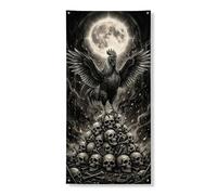 Coperture decorative per porte con corvo, teschi scuri gotici, luna, Halloween, nero, con corda da appendere, decorazione per la casa, per portico, porta, parete, interni ed esterni, 91 x 182 cm