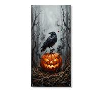 Coperture decorative per porte con corvo, zucche scure gotiche, alberi di Halloween, nero, con corda, striscione per porta d'ingresso, decorazione per la casa, per portico, parete, interni ed esterni