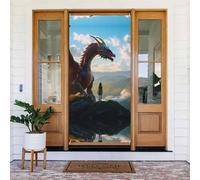 Coperture decorative per porte con drago rosso chiaro cielo montagna - decorazioni per interni ed esterni, primavera/estate/autunno/inverno, decorazioni natalizie di Halloween